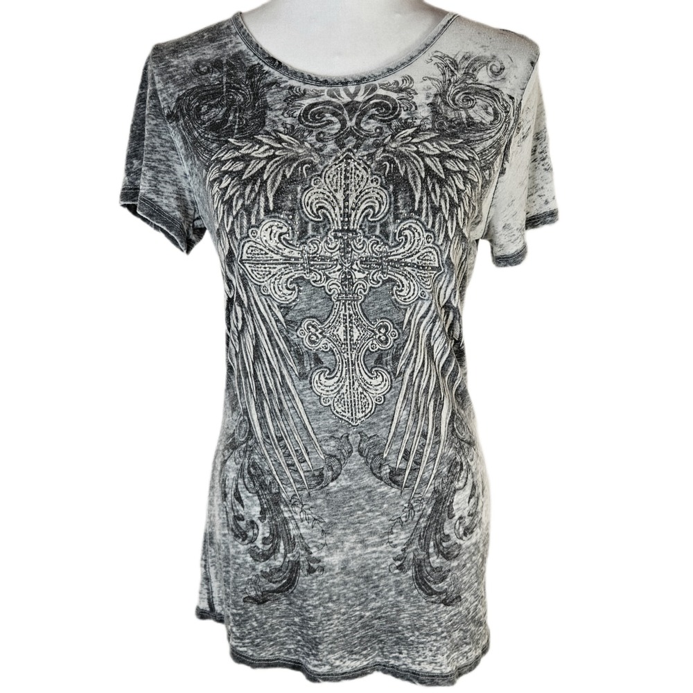 Cottyon Graphic Tee Women's Medium Rhinestone Angel Wing Y2K Grunge Mall Goth